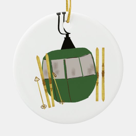 Retro groene skilift - skiën snowboarden keramisch ornament (Voorkant)