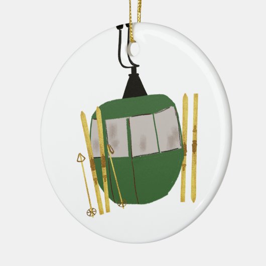 Retro groene skilift - skiën snowboarden keramisch ornament (Links)