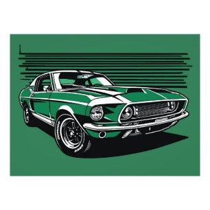 Retro groene spierauto zijpopartillustratie foto afdruk