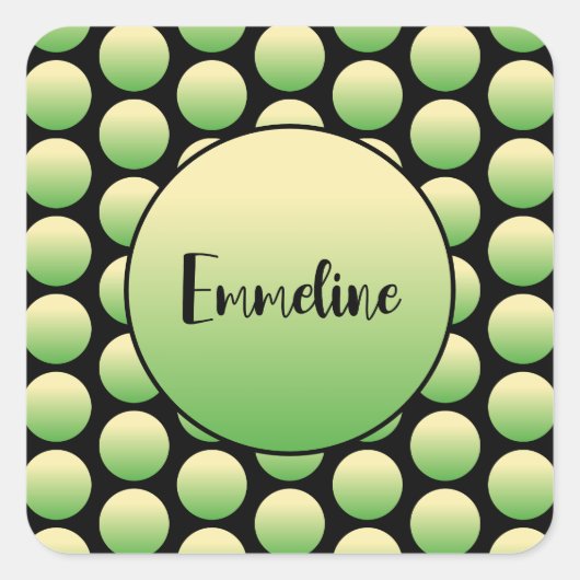 Retro Groene Stippen op Black Script Naam Typograf Vierkante Sticker (Voorkant)