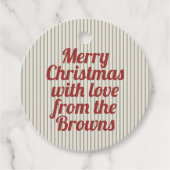 Retro  Groene Strepen Rood Vrolijk Kerstfeest Bedankjes Labels (Voorkant)