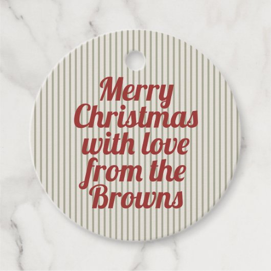 Retro Groene Strepen Rood Vrolijk Kerstfeest Bedankjes Labels (Voorkant)