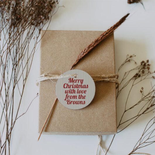 Retro  Groene Strepen Rood Vrolijk Kerstfeest Bedankjes Labels