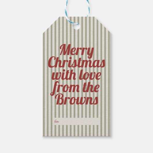 Retro Groene Strepen Rood Vrolijk Kerstfeest Cadeaulabel (Voorkant)