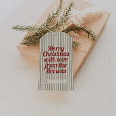 Retro Groene Strepen Rood Vrolijk Kerstfeest Cadeaulabel