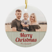 Retro  Groene Strepen Rood Vrolijk Kerstfeest Keramisch Ornament (Voorkant)