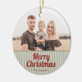 Retro  Groene Strepen Rood Vrolijk Kerstfeest Keramisch Ornament (Links)
