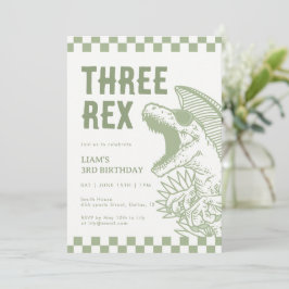 Retro groene T Rex dinosaurus verjaardagsfeestje Kaart