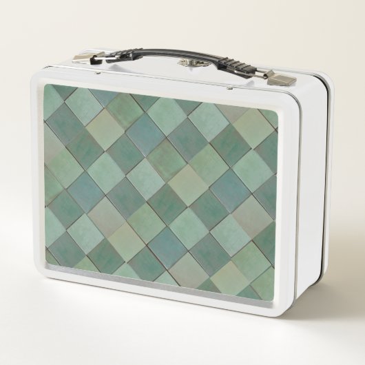 Retro Groene Tegel Print Lunch Box (Achterkant)