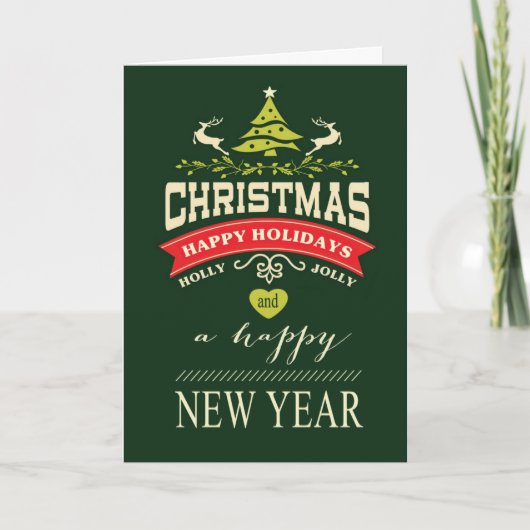 Retro groene Typografie | van Kerstmis van de Feestdagen Kaart (Voorkant)