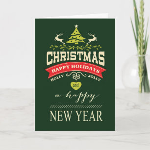 Retro groene Typografie   van Kerstmis van de Feestdagen Kaart