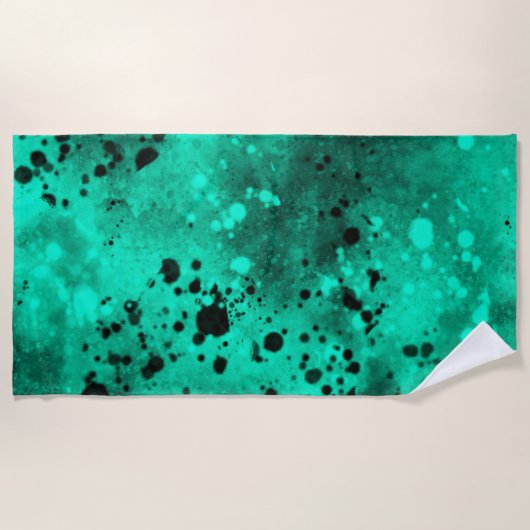 Retro Groene Verf Splatter Strandlaken (Voorkant)