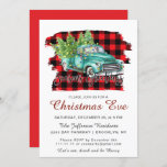 Retro Groene Vrachtwagen Buffel Plaid Kerstavond Kaart<br><div class="desc">Retro Groene Vrachtwagen Buffel Plaid Kerstfeest Uitnodiging.</div>