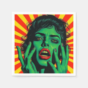 Retro groene vrouw pop kunst stijl servet