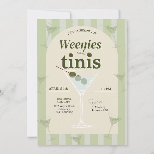 Retro groene Weenies en Tinis vrijgezellenfeest Kaart (Voorkant)