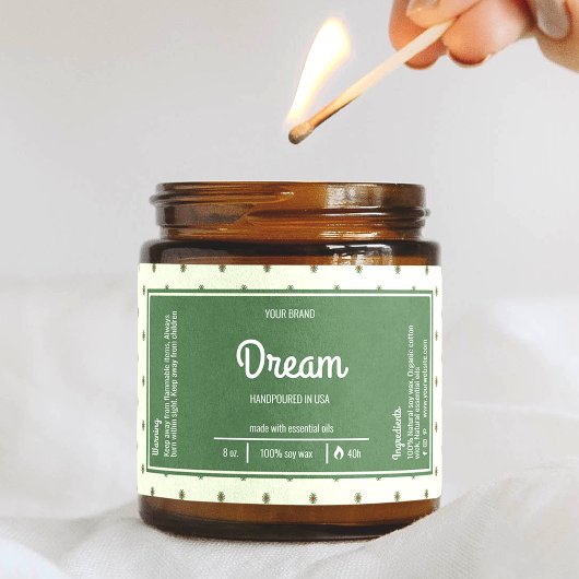 Retro groene wikkel rondom kaars glazen etiket