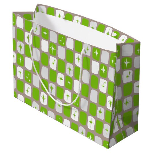 Retro Groene & Witte Zak van de Gift Starburst Groot Cadeauzakje (Achterkant Gekanteld)