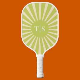 Retro groene zonnestraalmonogram initiaal pickleball paddle