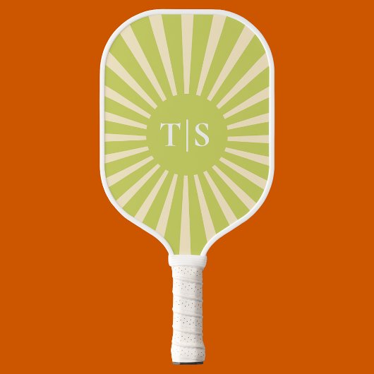 Retro groene zonnestraalmonogram initiaal pickleball paddle