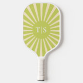 Retro groene zonnestraalmonogram initiaal pickleball paddle (Achterkant)