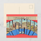 Retro groet uit Baltimore MD Briefkaart (Voorkant / Achterkant)