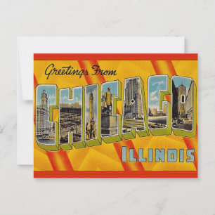 Retro groet uit Chicago  Briefkaart