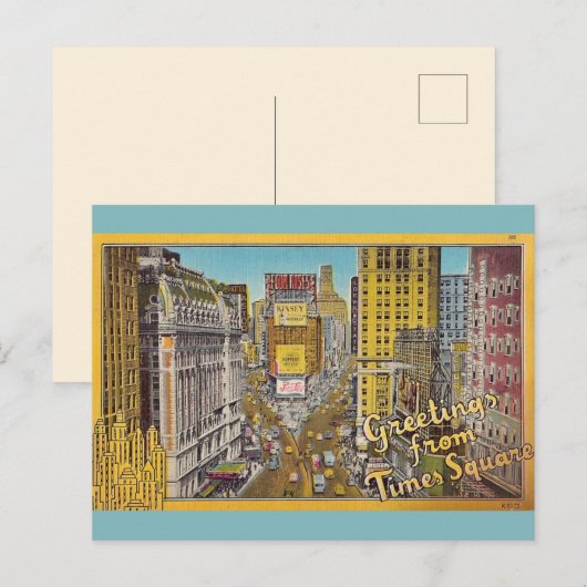Retro groet uit Times NY Square Briefkaart (Voorkant / Achterkant)