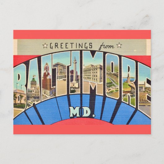Retro Groet van Baltimore MD Briefkaart (Voorkant)