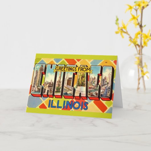 Retro Groet van Chicago Kaart (Gele Bloem)
