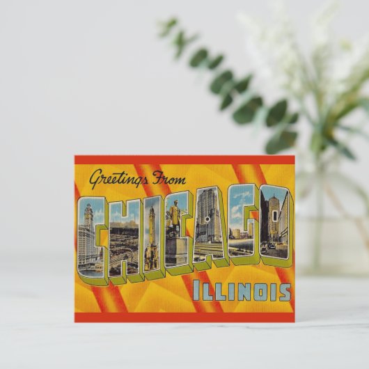 Retro Groeten uit Chicago Briefkaart (Staand voorkant)