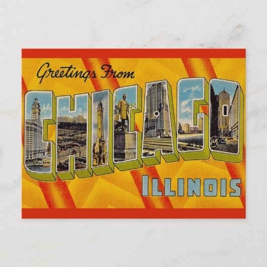 Retro Groeten uit Chicago Briefkaart (Voorkant)
