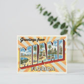 Retro "Groeten uit Miami, Florida" Sunburst Briefkaart (Staand voorkant)