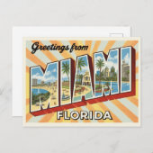 Retro "Groeten uit Miami, Florida" Sunburst Briefkaart (Voorkant / Achterkant)