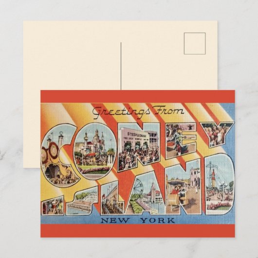 Retro Groeten van Coney Island NY Briefkaart (Voorkant / Achterkant)