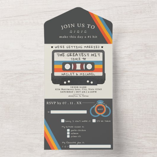Retro grootste hit Cassettebandje bruiloft All In One Uitnodiging (Binnen)
