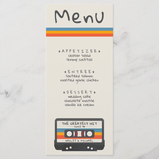 Retro Grootste Hit Cassettebandje Bruiloft Menu (Voorkant)