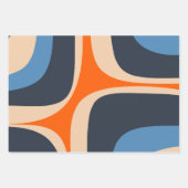 Retro Groove Abstract Pop Pattern Blue en Oranje Inpakpapier Vel (Voorkant 2)