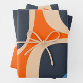 Retro Groove Abstract Pop Pattern Blue en Oranje Inpakpapier Vel (In situ)