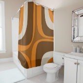 Retro Groove Mid Century Modern Pattern 70s Bruin Douchegordijn (In situ)