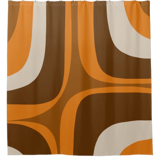 Retro Groove Mid Century Modern Pattern 70s Bruin Douchegordijn (Voorkant)
