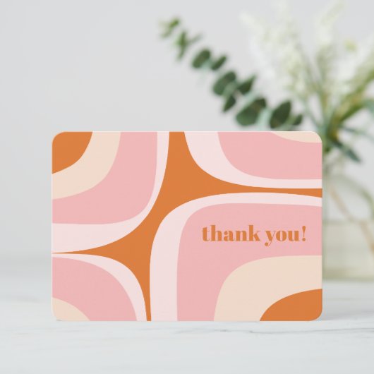 Retro Groove Roze en Oranje Abstract Patroon Bedankkaart (Staand voorkant)