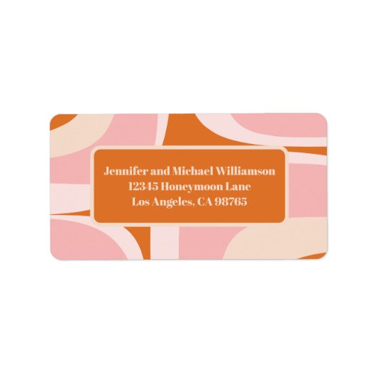 Retro Groove Roze en Oranje Abstract Patroon Etiket (Voorkant)