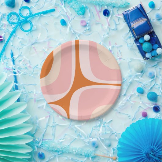 Retro Groove Roze en Oranje Abstract Patroon Papieren Bordje (Feest)