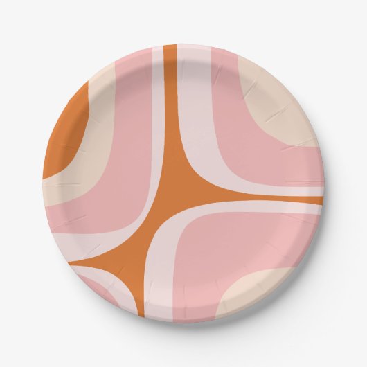 Retro Groove Roze en Oranje Abstract Patroon Papieren Bordje (Voorkant)