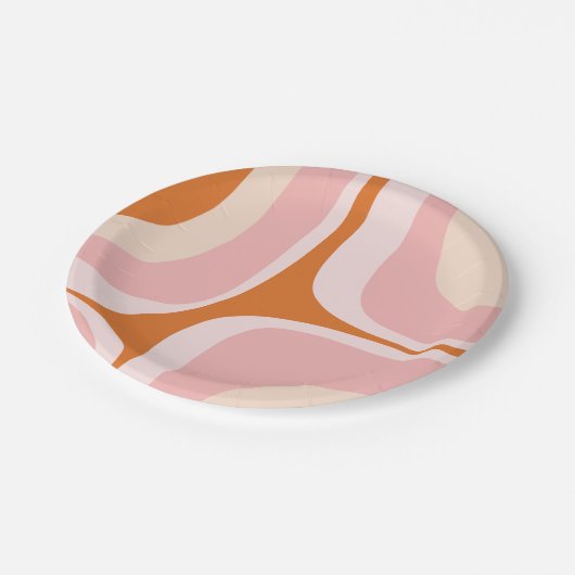 Retro Groove Roze en Oranje Abstract Patroon Papieren Bordje (Gekanteld)
