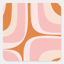Retro Groove Roze en Oranje Abstract Patroon Vierkante Sticker