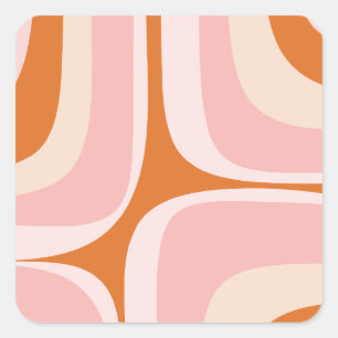 Retro Groove Roze en Oranje Abstract Patroon Vierkante Sticker
