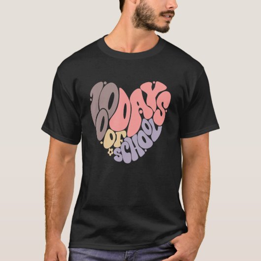 Retro Groovy 100 dagen schoolhart Happy 100 da T-shirt (Voorkant)