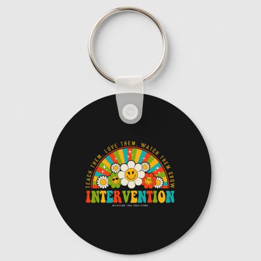 Retro Groovy 100 dagen schoolleraar Interventi Sleutelhanger (Voorkant)