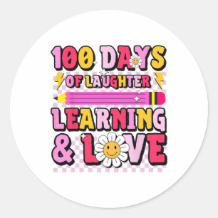 Retro Groovy 100 dagen schoolonderwijs en liefde Ronde Sticker